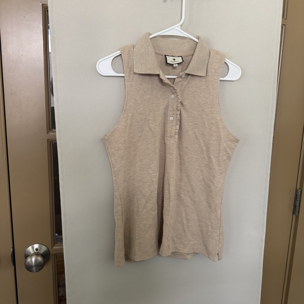 Tuckernuck Womens XS‎ Beige Sandstone Pique Sleeveless Ruffle Margaret Polo